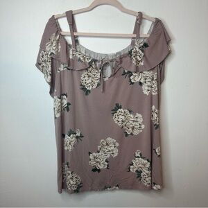 Torrid Super Soft Cold Shoulder Ruffle Top Purple Floral Plus Size 2X 2 Shirt